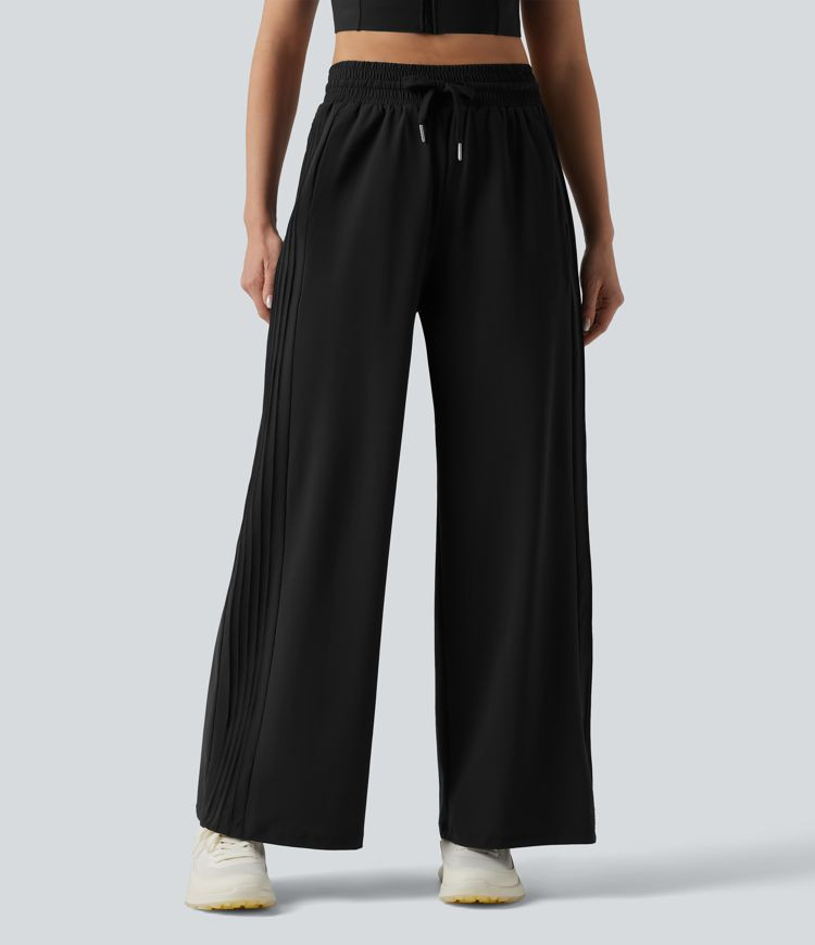 Women’s High Waisted Drawstring Wide Leg Quick Dry Running Pants with Pockets - Halara | HALARA