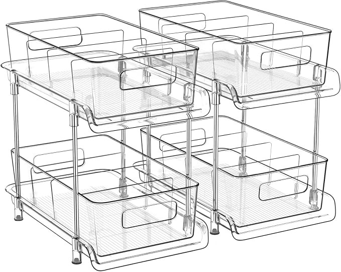 2-Tier Bathroom Organizer with Dividers, Clear Under Sink and Pull-Out Cabinet Organizer for Kitc... | Amazon (US)