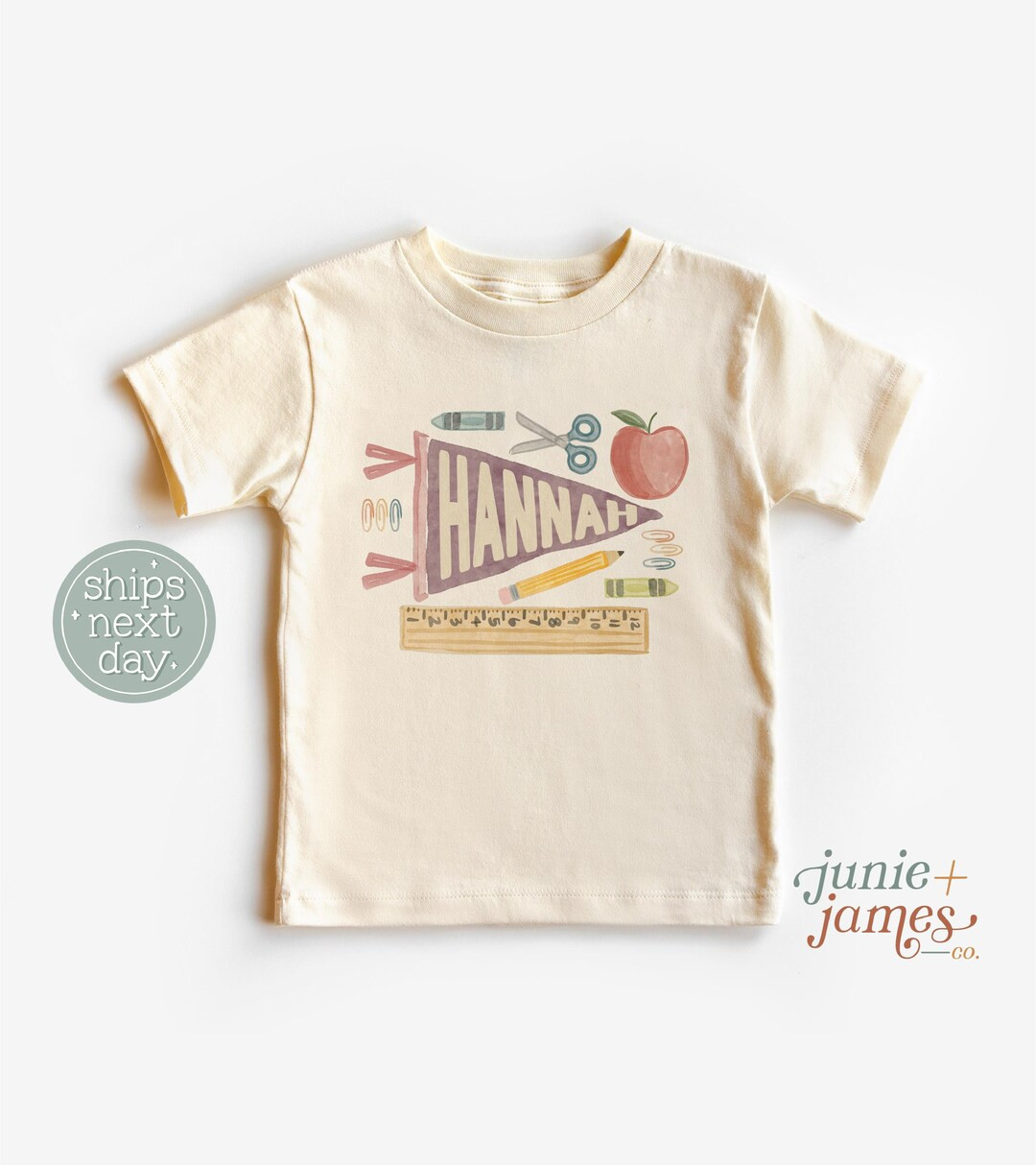 Back to School Personalized Girl Name Toddler Shirt - School Supplies Pennant Girl Name T-shirt -... | Etsy (US)