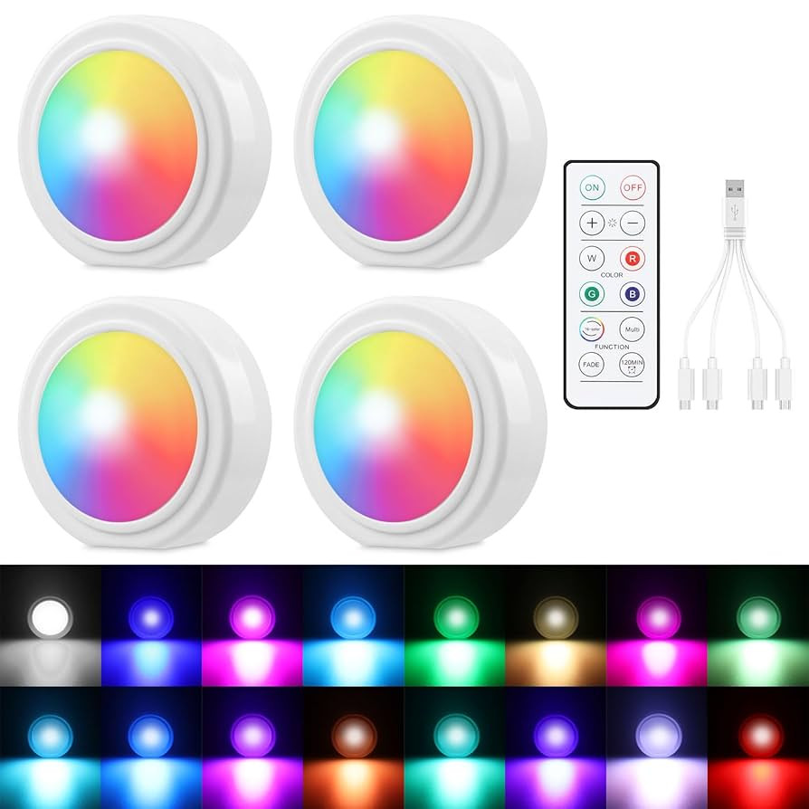 4PCS Wireless Car LED Lights with Remote Control, 16 Colors Interior Car Led Puck Lights, Recharg... | Amazon (US)