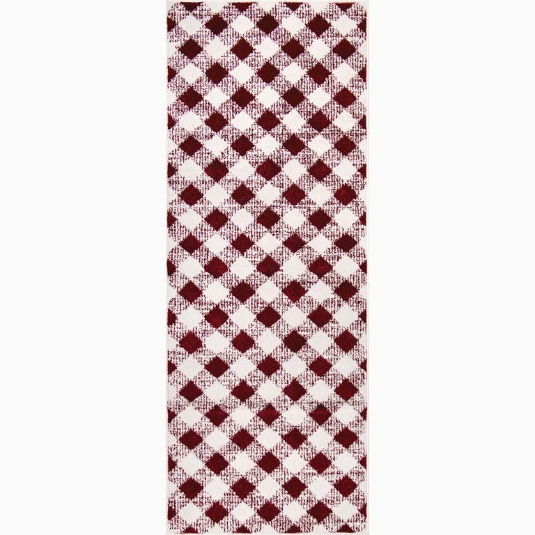 My Texas House Noelle 2'7" x 7' Burgundy White Plaid Indoor Area Rug | Walmart (US)