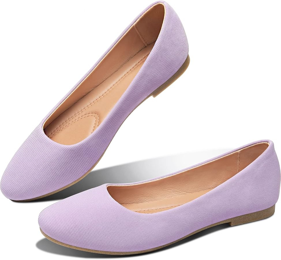 Obtaom Round Toe Women Flat Shoes Slip on Girls Dress Black Ballet Flats | Amazon (US)