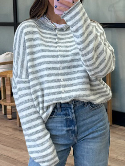 Isla Cardigan | Striped Grey | RESTOCK | Talulah