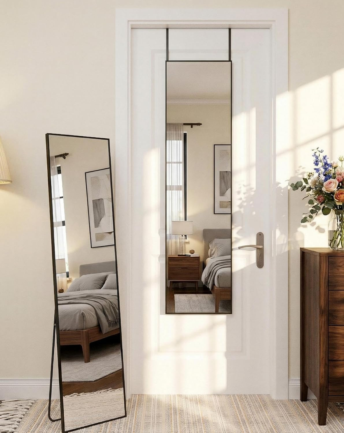 Antok Full Length Mirror, 56"x15" Floor Mirror with Stand, Black, Rect | Amazon (US)