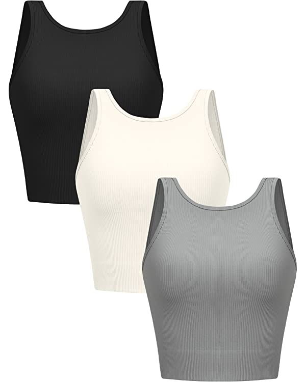 VVX Women's 3 Piece Ribbed Crop Tank Tops - Seamless Workout Cropped Top Yoga Tanks for Women Hal... | Amazon (US)