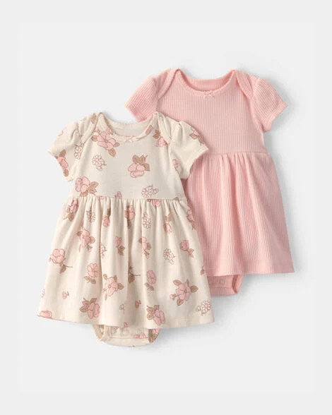 Baby Girl 2-Pack Floral Short-Sleeve Bodysuit Dress - Pink/Ivory | Carter's | Carter's Inc