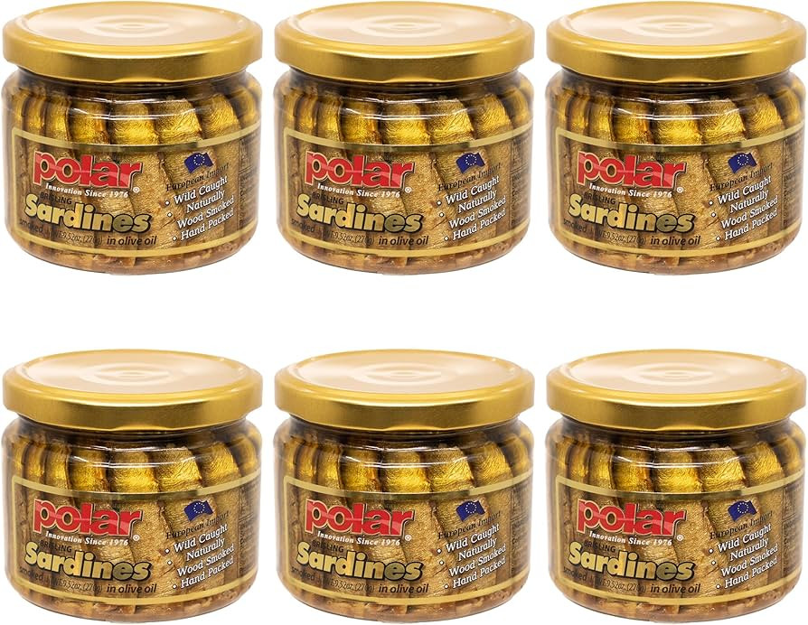 MW Polar Naturally Alder Wood Smoked Brisling Sardines in Olive Oil, 9.5oz Jar (Pack of 6) | Kosh... | Amazon (US)