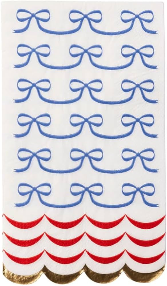 Blue Bow Red and Gold Foil Scalloped Paper Guest Towels | Amazon (US)