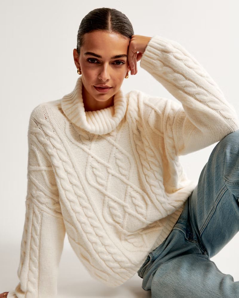 Women's Cable Wedge Turtleneck Sweater | Women's Tops | Abercrombie.com | Abercrombie & Fitch (US)
