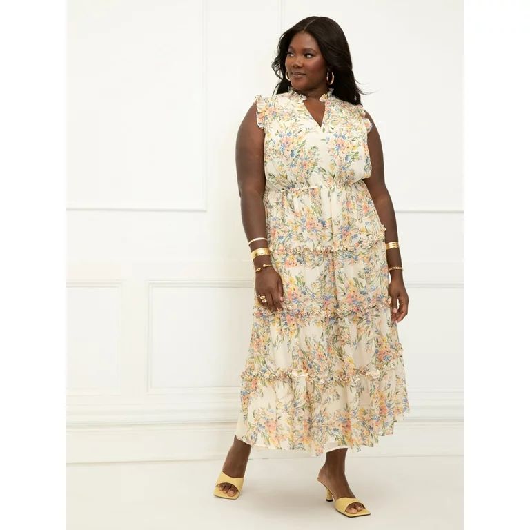 ELOQUII Elements Women's Plus Size Sleeveless Ruffle Trimmed Dress | Walmart (US)