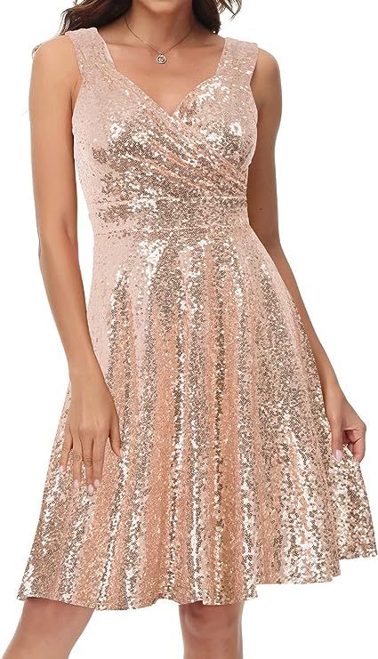 GRACE KARIN Women's Sequin Glitter V-Neck Party Dress Winter Velvet A-Line Dress Lace Evening Dre... | Amazon (US)