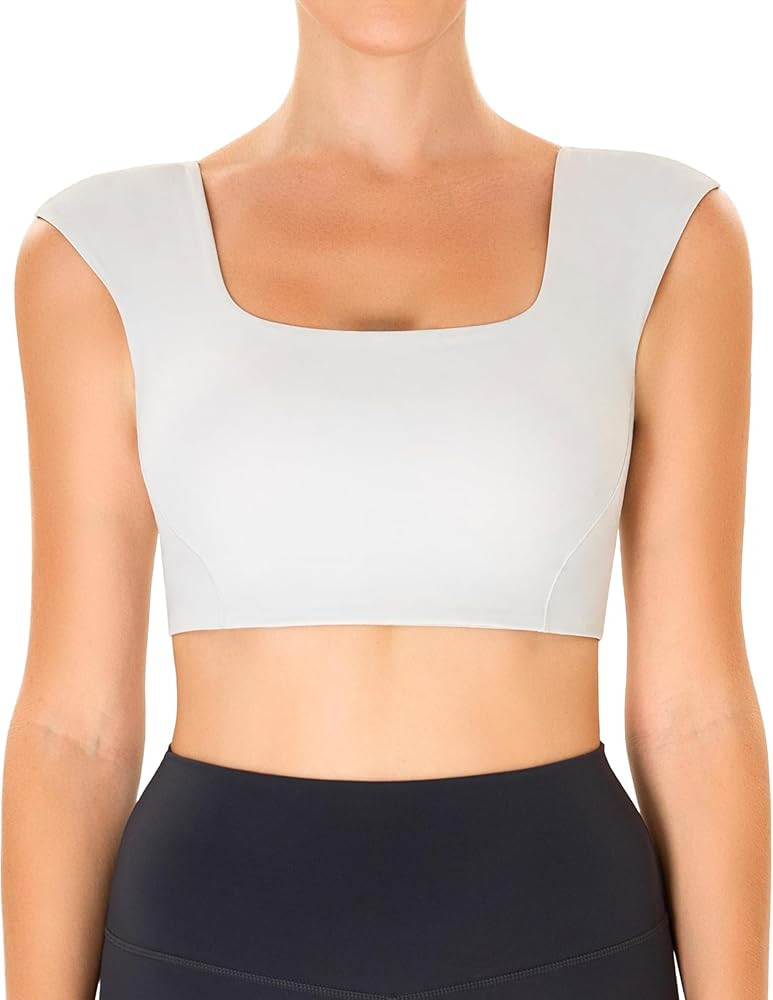 YUNOGA Womens Padded Sports Bras Square Neck Longline Yoga Bras Back Twist Workout Crop Tank Tops | Amazon (US)