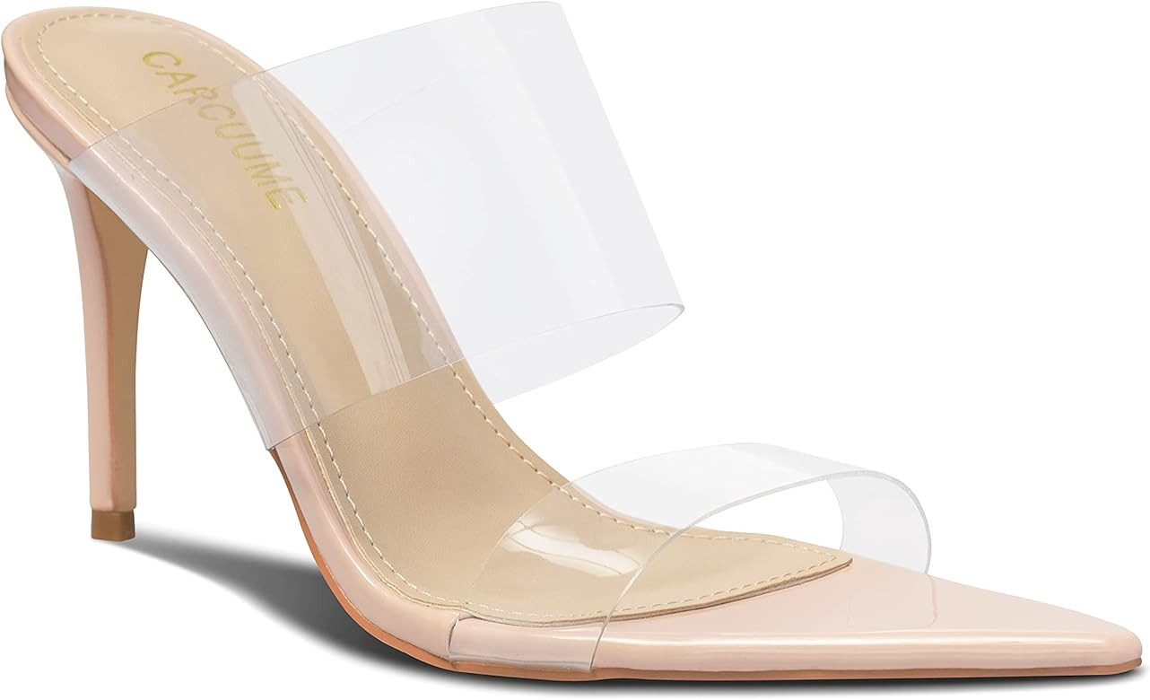 Women's Clear Heels Transparent Strap Stiletto Sandal Heels Open Point Toe Slip On Mule Heels | Amazon (US)