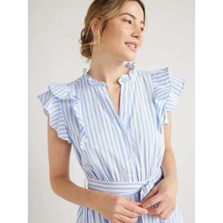 Free Assembly Women's Cotton Ruffle Neck Maxi Shirtdress, Sizes XS-XXL | Walmart (US)
