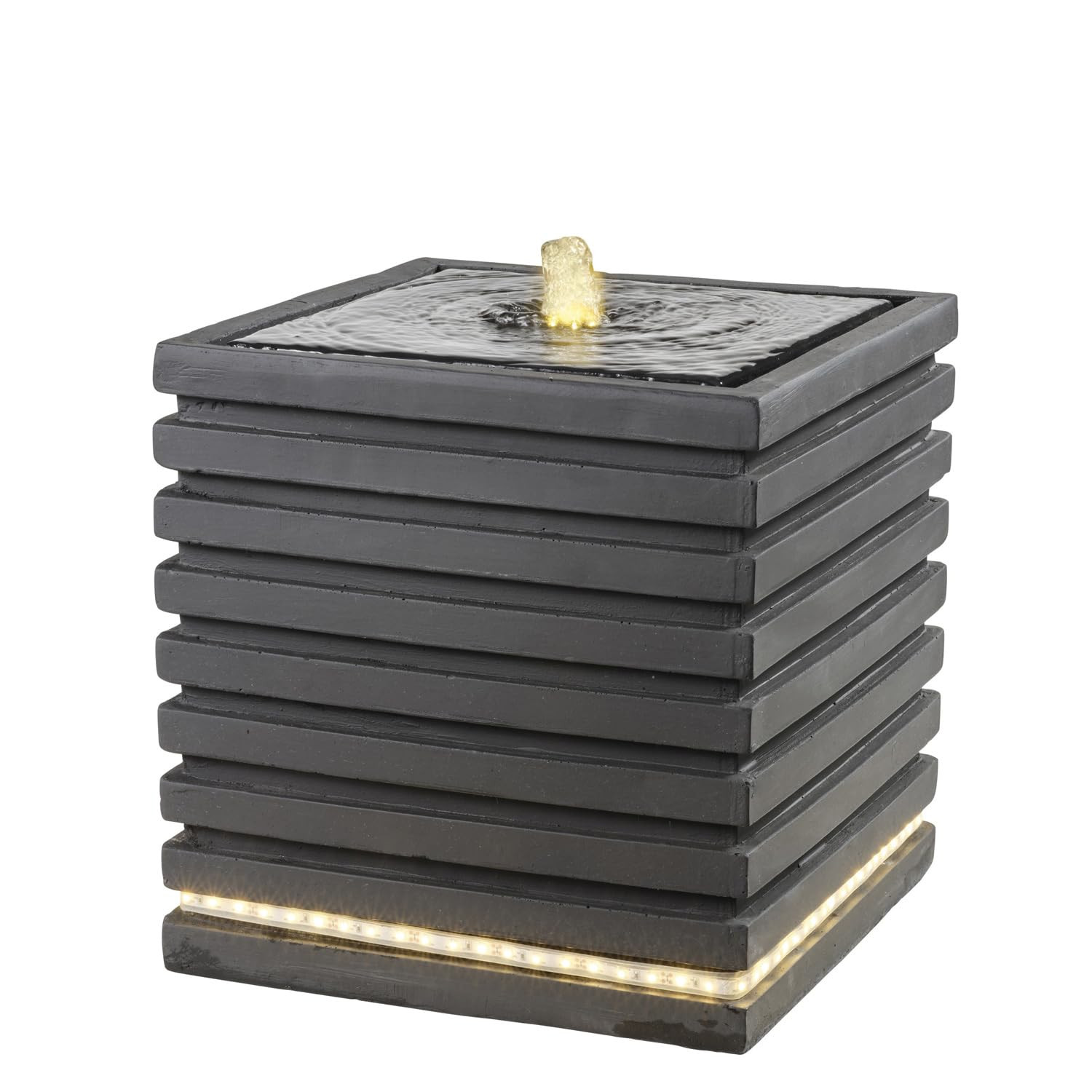 Brunnen Würfel mit Rippen - LED Beleuchtung - 35cm - Kreislaufpumpe | Amazon (DE)