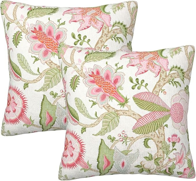 Pink and Leaf Throw Pillow Covers 20"X20" Set of 2 Home Decor Sofa Rustic for Living Room Bedroom... | Amazon (US)