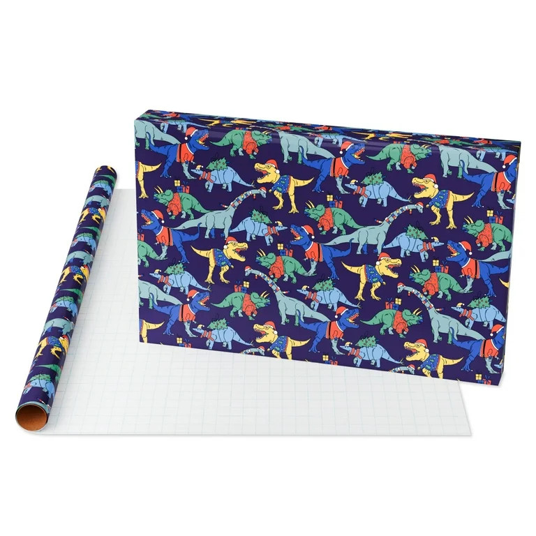Navy Blue Dinosaur Christmas Wrapping Paper, 200 sq ft, by Holiday Time | Walmart (US)