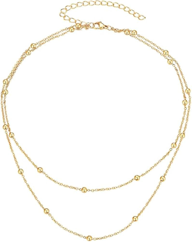 FOCALOOK Choker Necklace for Women Dainty 14K Gold Plated Double Layered Necklace Silver Black Me... | Amazon (US)
