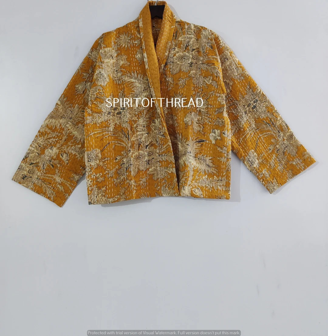 Nuevo kimono corto acolchado kantha abierto para mujer, abrigo vintage, chaqueta Kantha de tela d... | Etsy (US)