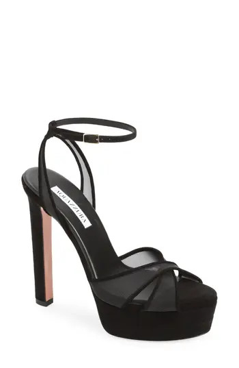 Aquazzura Divine Mesh Ankle Strap Platform Sandal in Black at Nordstrom Rack, Size 9.5Us / 39.5Eu | Nordstrom Rack