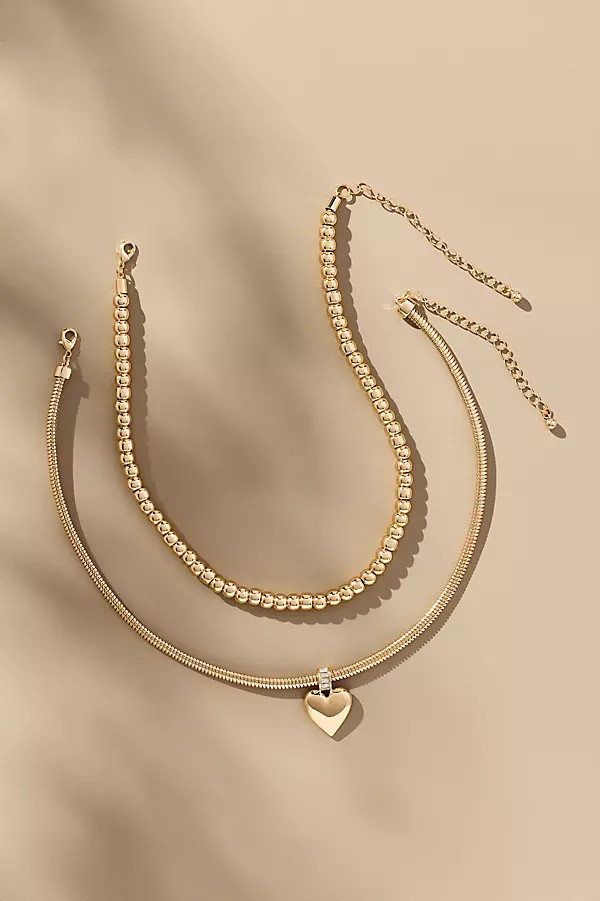 Heart Charm Layered Necklaces, Set of 2 | Anthropologie (US)