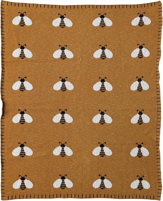 Creative Co-Op Cotton Knit Bee Print, Mustard Baby Blanket, Yellow | Amazon (US)