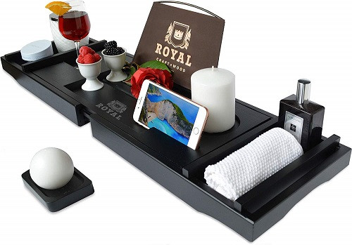 Natural Bamboo Luxury Bathtub Caddy Tray Organizer for Bath Products - Water Resistant | Walmart (US)