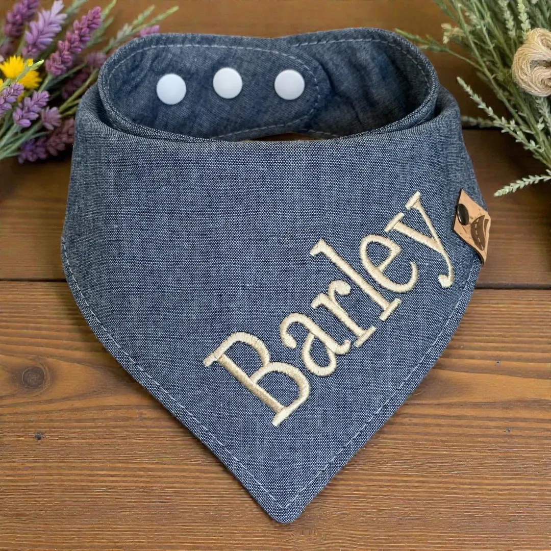 Embroidered Chambray Dog Bandana: Personalized Cotton Pet Bandana | Etsy (US)