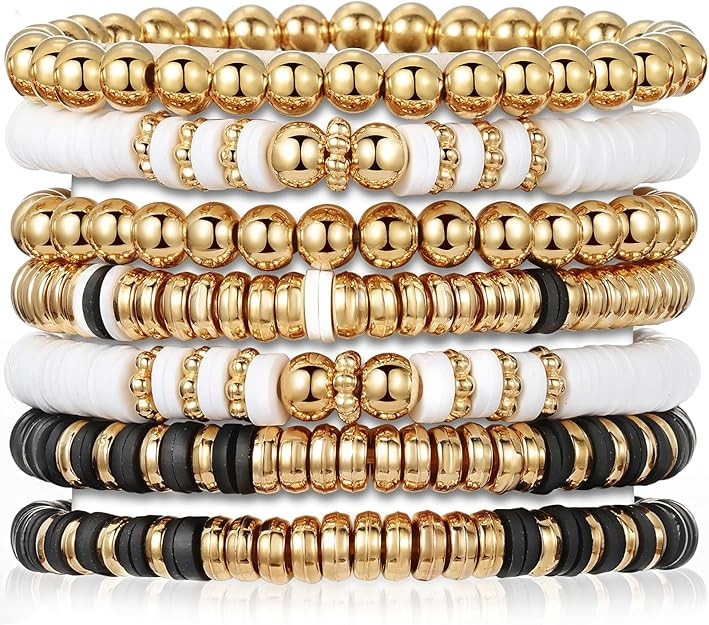 KISS WIFE Surfer Heishi Clay Beaded Bracelets for Women, Summer Beach Jewelry Bohemian Stackable ... | Amazon (US)