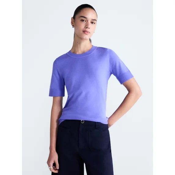 Free Assembly Women's Cozy Yarn Sweater Tee with Short Sleeves, Sizes XS-XXL | Walmart (US)