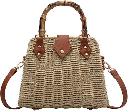 Women Straw Crossbody Bag Handwoven Basket Handbags Summer Beach Weave Shoulder Bag Bamboo Handle... | Amazon (US)