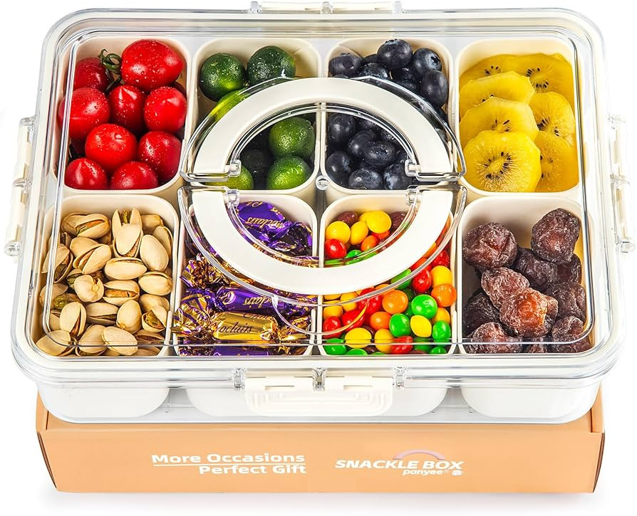 Snack Box Container,Divided Serving Tray with Lid and Handle, Snackle box Charcuterie for Portabl... | Amazon (US)