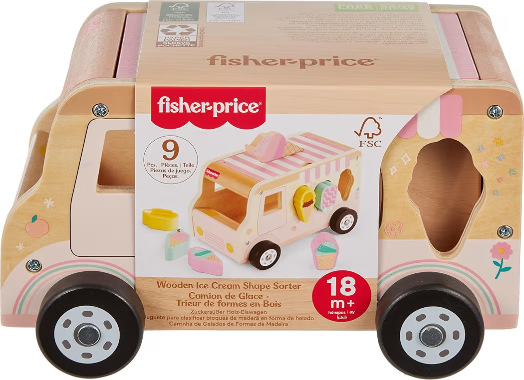 Fisher-Price Wood Toddler Toy Ice Cream Truck Shape Sorter Set, 9 Wooden Pieces for Developmental... | Amazon (US)