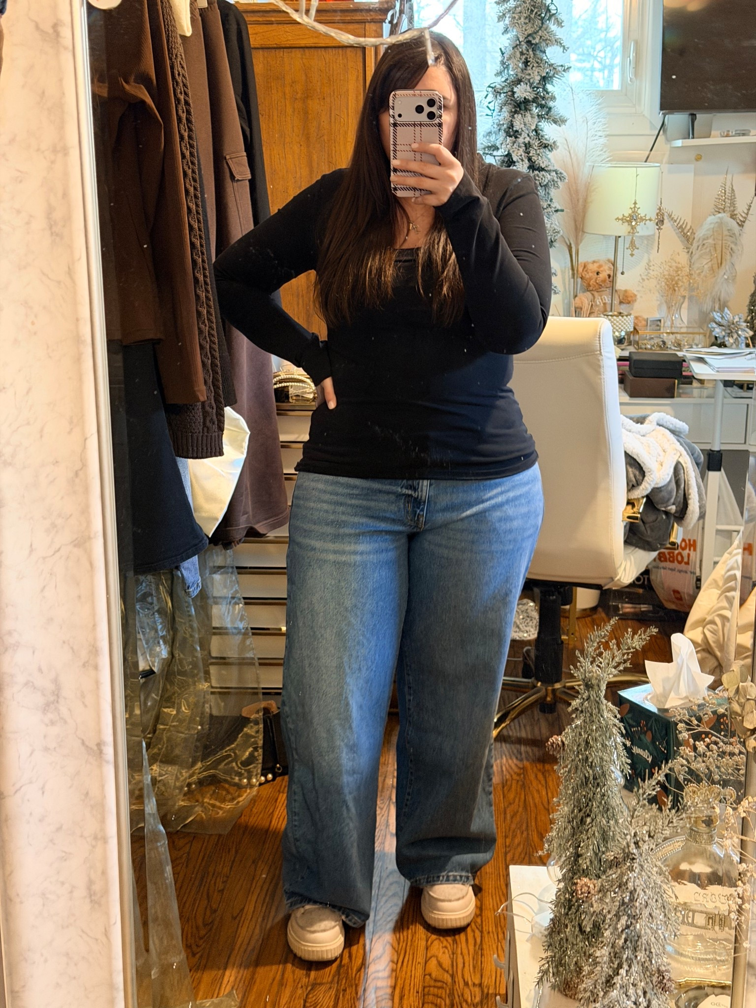 Layer 2. I put my target wide leg denim over the leggings. Perfect fit 

#LTKMidsize #LTKootd #LTKSeasonal