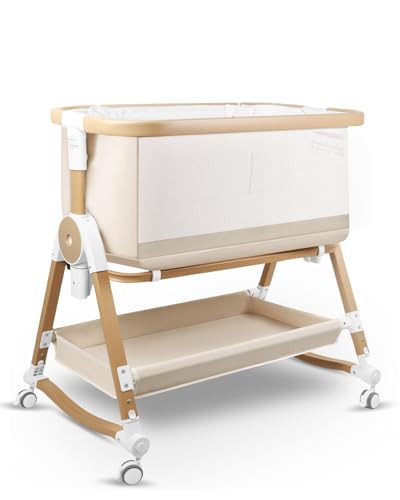suihuooo 4 in 1 Baby Bassinet, Bassinets Bedside Sleeper with Wheels and Storage Basket, Adjustable 7 Heights Bedside Sleeper with Mosquito Net, Breathable Mesh Rocking Bassinet for Baby | Amazon (US)