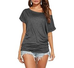 Poetsky Women's Off Shoulder Tops Casual Loose Shirt Batwing Sleeve Tunics Blouse | Amazon (US)