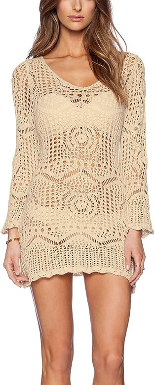 Wander Agio Beach Tops Sexy Perspective Cover Dresses Bikini Cover-ups Net Floral | Amazon (US)