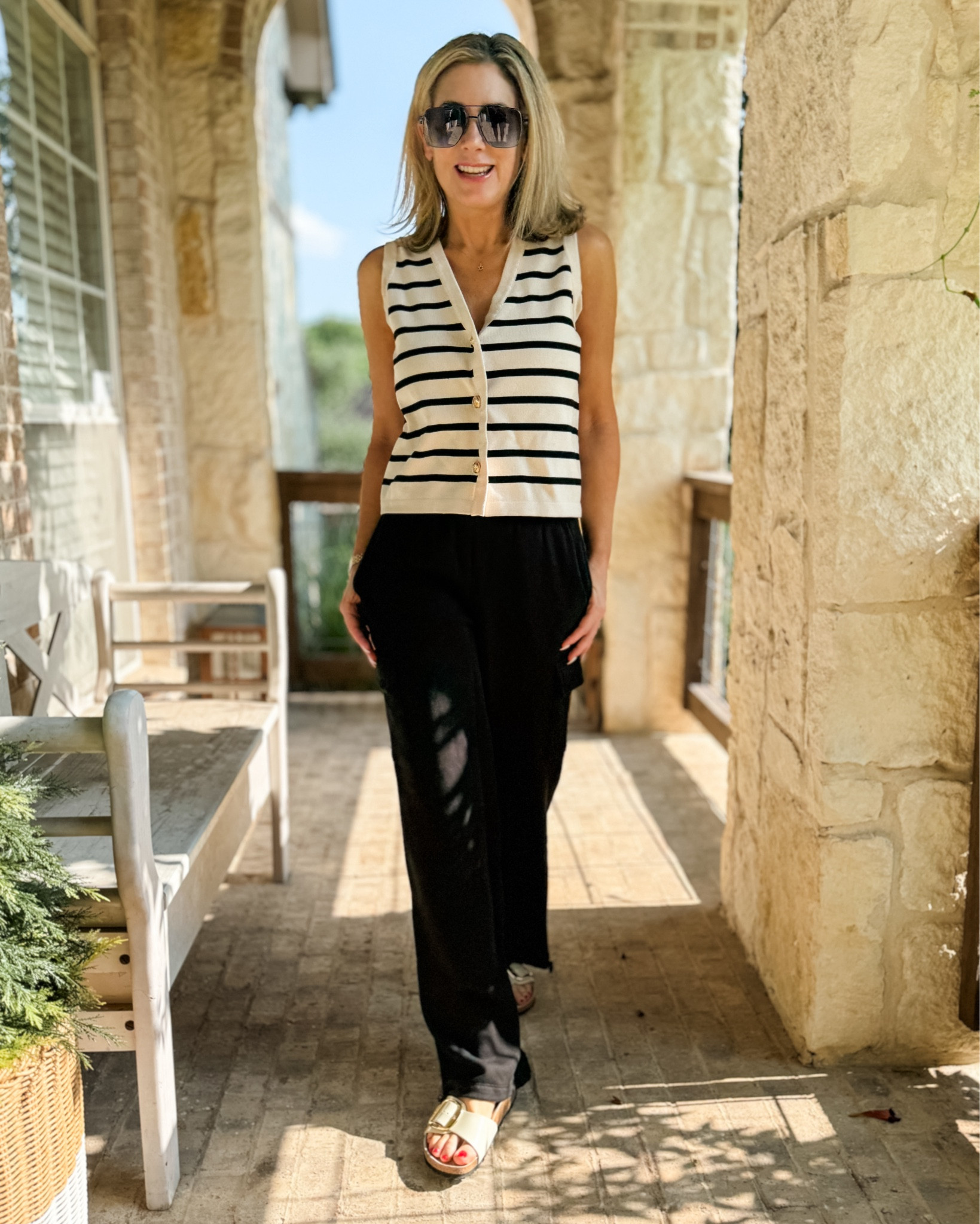 Story behind this outfit-I’d been working on the computer all day and never changed out of my pajamas (I was in a groove). We decided to run through a drive through to pick up some dinner and threw this on to go. Conclusion: this outfit felt like I was still wearing pajamas but I felt put together and confident. Next time, I’ll just get dressed at the beginning of the day and I’ll probably be more productive too!

The pants are an elastic waist and run big. I sized down one. Vest top is TTS. 

#casualoutfit #workfromhome #summeroutfit #neutrals #fashionover40 #fashionover50 

#LTKOver40 #LTKStyleTip #LTKFindsUnder50