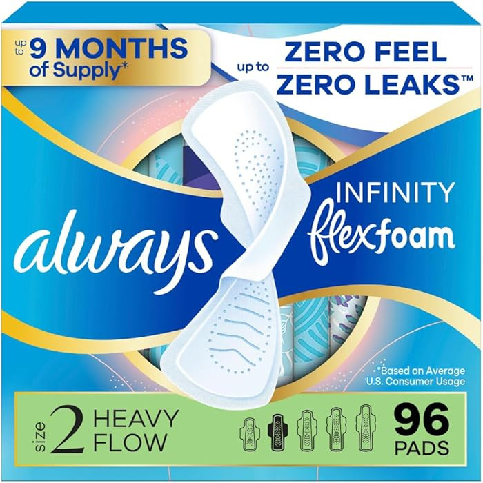 Always Infinity Feminine Pads for Women, Flexfoam Pads with Wings, Size 2, Heavy Absorbency, Unsc... | Amazon (US)