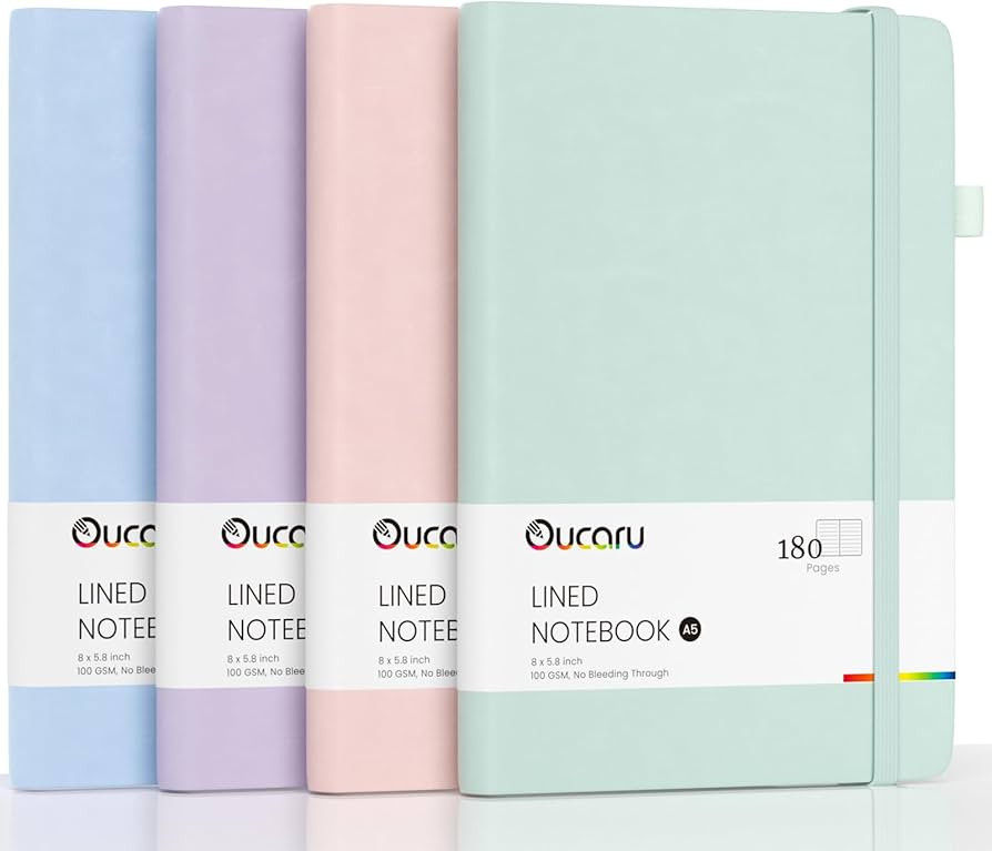 Oucaru 4 Pack A5 Lined Journal Notebook, 180 Pages 100 GSM Paper for Travel | Amazon (US)