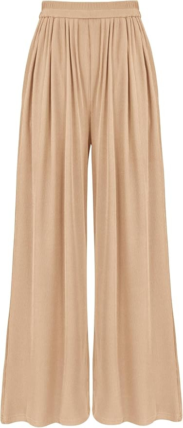 BTFBM Women's Casual Wide Leg Pants Spring Summer Clothes Pleated Elastic Waist Loose Palazzo Kni... | Amazon (US)