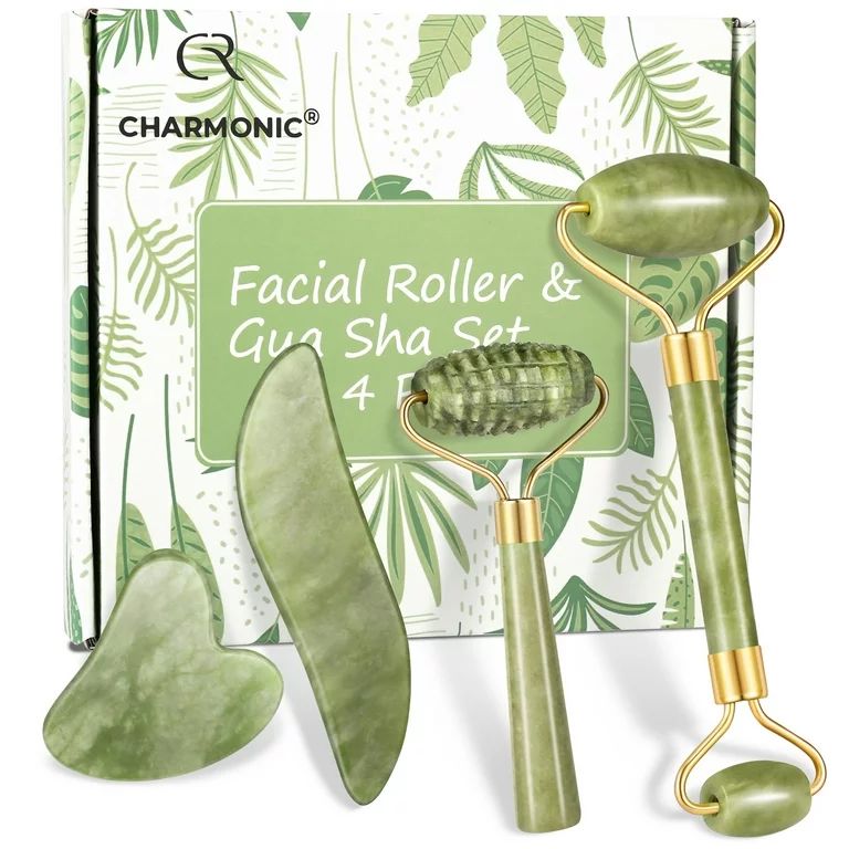 Charmonic 4pcs/set Jade Roller and Gua Sha Set Facial Massager Skincare Beauty Tools for Anti-agi... | Walmart (US)