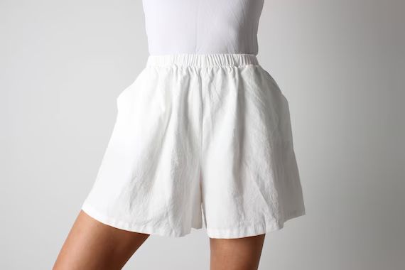 Cotton / Linen Simple White Elastic High Waist Flared Leg | Etsy | Etsy (US)