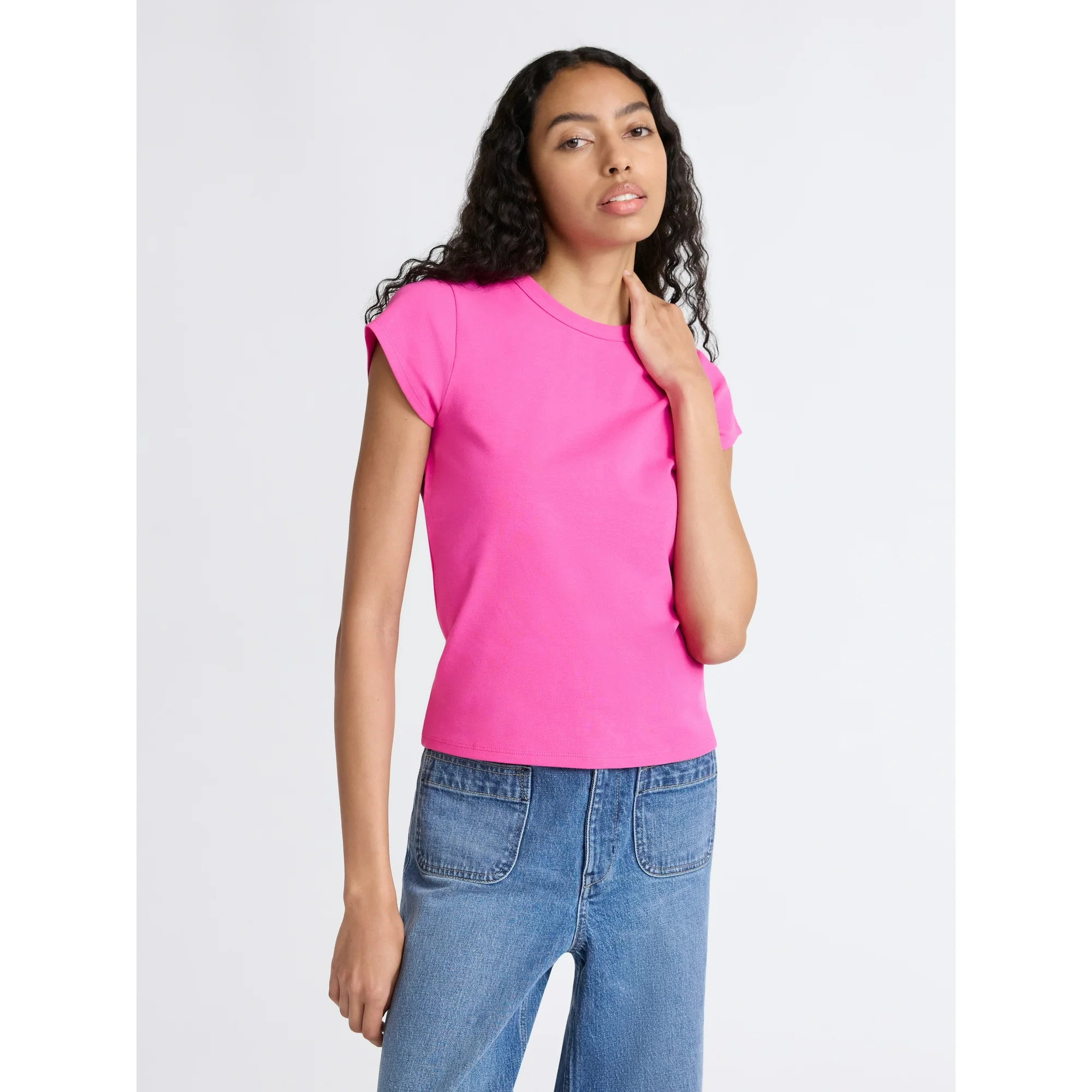 Free Assembly Women's and Women's Plus Cap Sleeve Tee, Sizes XS-4X | Walmart (US)