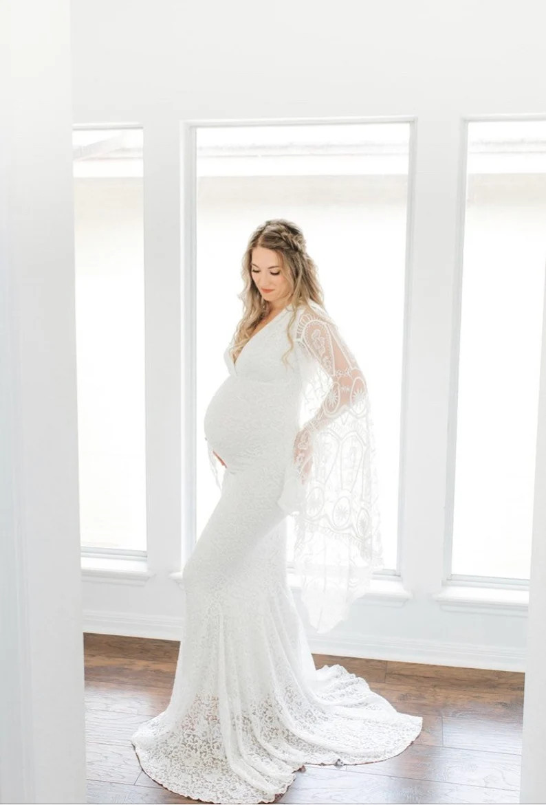 Boho Flutter Sleeve Vintage Lace Boho Dress for Maternity Photography Maternity Photo Shoot Dress... | Etsy (US)