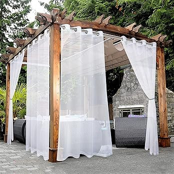 BONZER White Outdoor Sheer Curtains for Patio Waterproof - 2 Panels Grommet Indoor Voile Curtain ... | Amazon (US)
