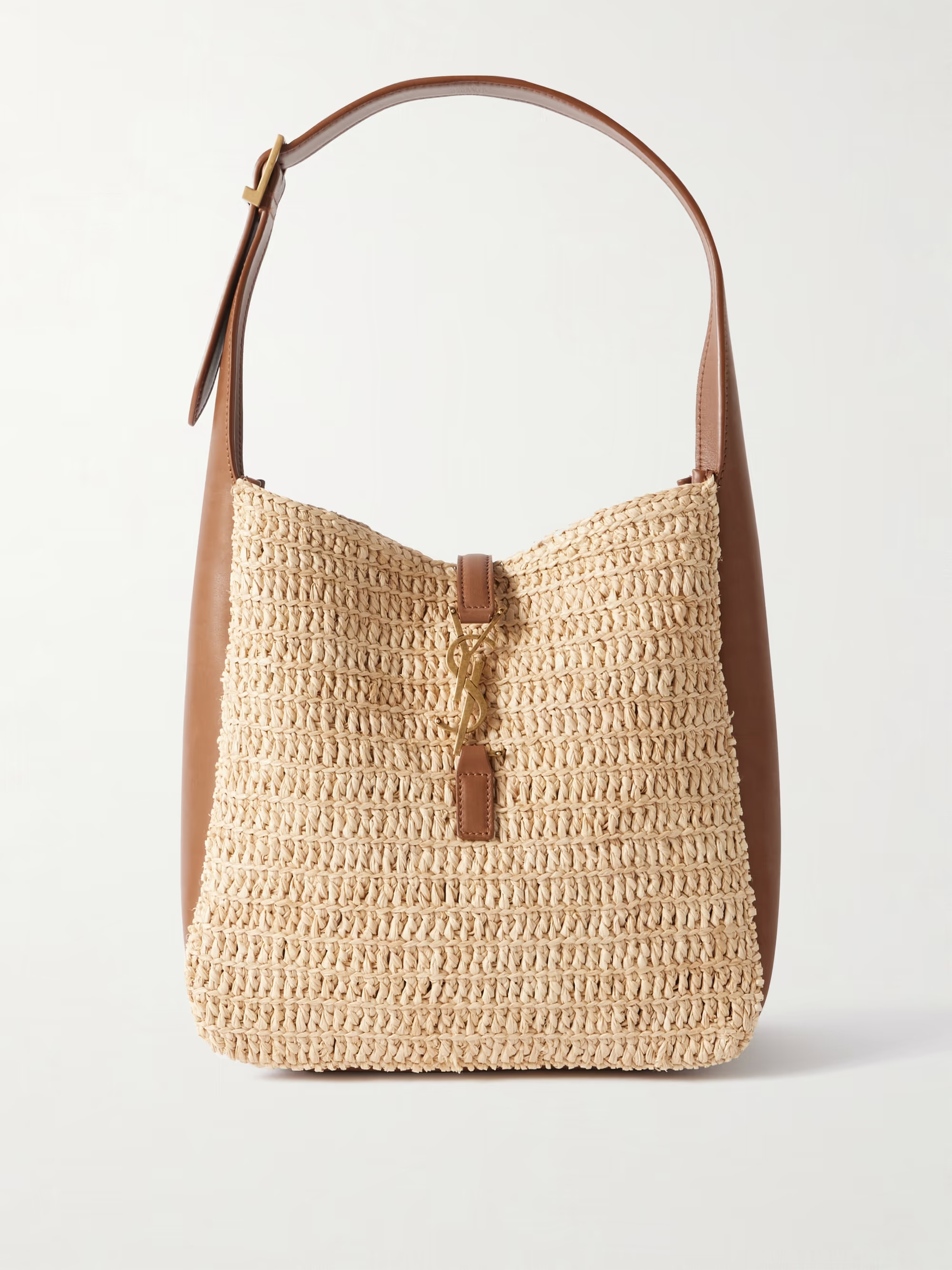 Le 5 à 7 Supple small leather-trimmed raffia shoulder bag | NET-A-PORTER (US)