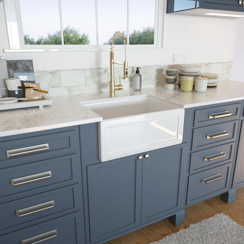 HH-LAW2418R1 Ceramic Porcelain Reversible 24'' L x 18'' W Farmhouse Kitchen Sink with Basket Stra... | Wayfair North America