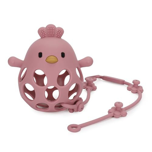 Socub Silicone Teething Toy for Babies 0-6, 12, 18 Months Infants, Never Drop Hand Baby Teether Toy with Baby Toy Strap, Baby Sensory Chew Toy for Baby Boys & Girls, BPA free(Dark Pink) | Amazon (US)