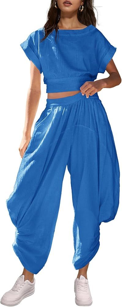 LAMISSCHE Womens Loungewear Set Sexy Two Piece Sets Tie Back Cropped Tops Barrel Pants Going Out ... | Amazon (US)